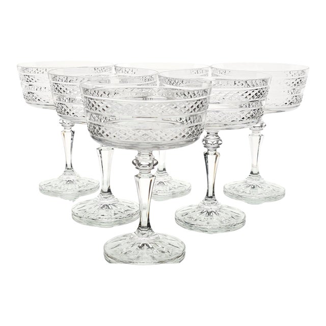 VTG Galway "Irish Rose" Crystal Champagne Sherbet Glasses Set of 6 Ireland 5.5" For Sale