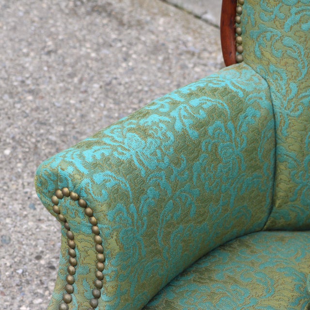 Mid 20th Century Vintage Channel Back Armchairs With Nail Head Trim and Cabriole Legs- A Pair For Sale - Image 5 of 12