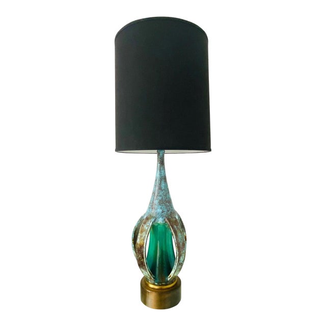 1960's Turquoise Blue Stoneware Pottery Lamp With Brutalist Form, Denmark For Sale