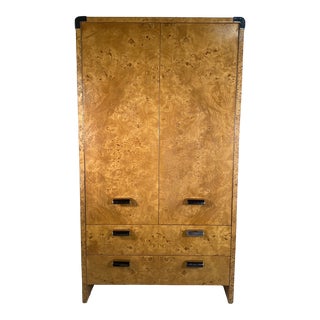 1970s Milo Baughman Style Burl and Stainless Steel Tall Dresser For Sale