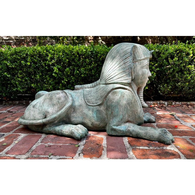 Large Grand Tour Bronze Sphinx in Repose Statue For Sale - Image 11 of 12