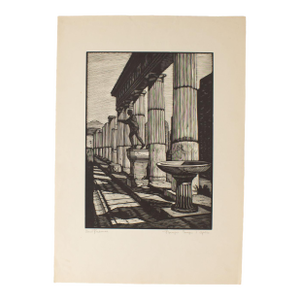 1930s “Pompeii - Temple of Apollo” Woodcut Print by Nino Finamore