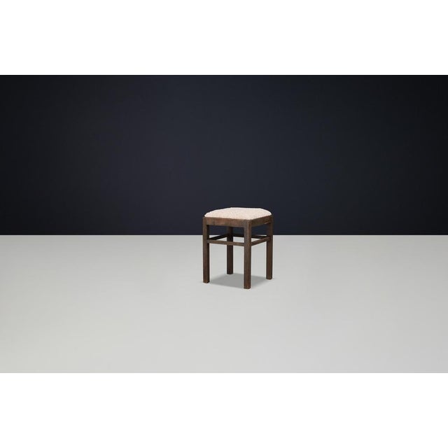 Mid-Century Modern Mid-Century Modern Beechwood Stool with Teddy Bouclé Upholstery, 1950s For Sale - Image 3 of 11