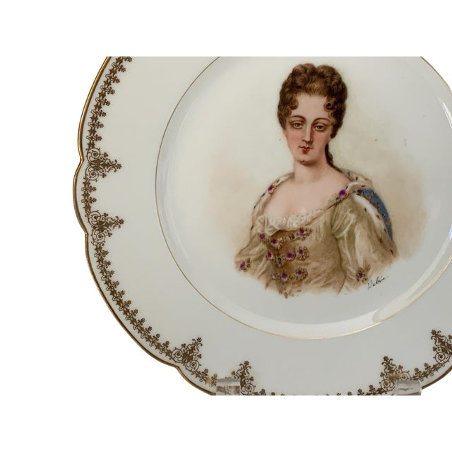 19thC Sèvres Marked Portrait Plate Duchess De Bourgogne Signed Debrie Made in France c.1890-1910 For Sale In Palm Springs - Image 6 of 8