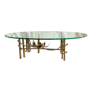 1960s Silas Seandel Mid Century Modern Brass Brutalist Style Coffee Table with Thick Glass Top