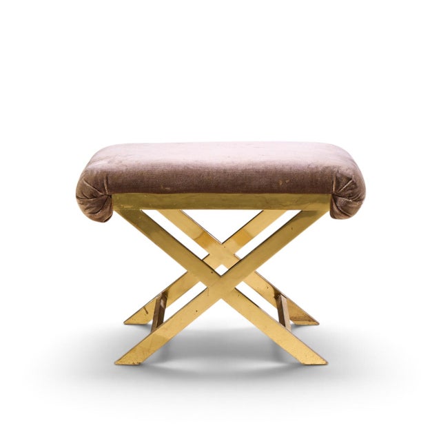 Metal Warren Lloyd for Weiman Mid Century Brass X Base Stools - Pair For Sale - Image 7 of 12