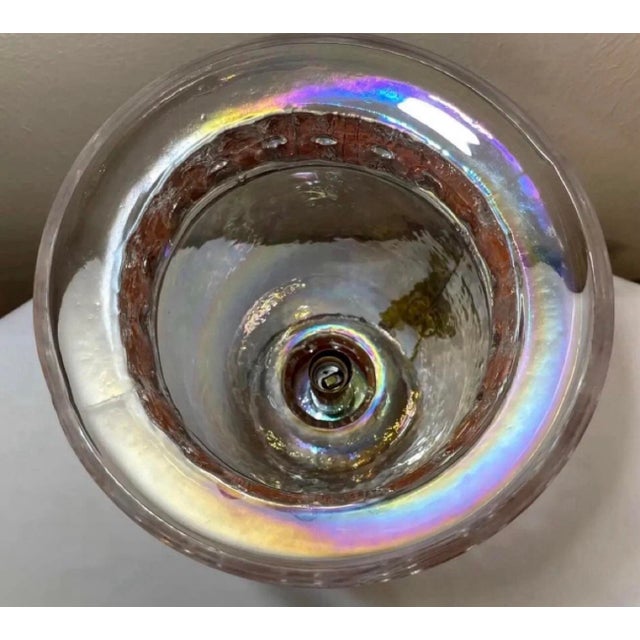 Metal Mid 20th Century Brutalist Derflingher Style Blackened Copper Iridescent Caged Glass Hurricane Lamp For Sale - Image 7 of 12