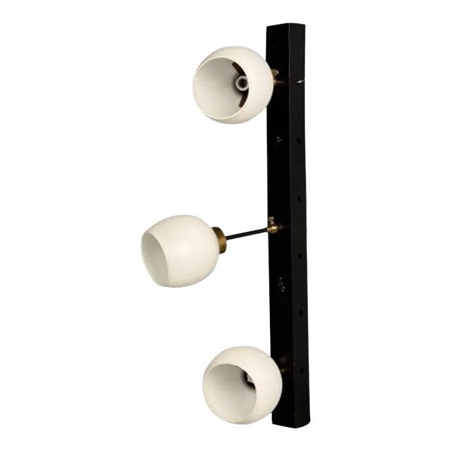 Italian Mid-Century Modern, Three Light Wall Sconce, Painted Metal, Glass, 1950s For Sale