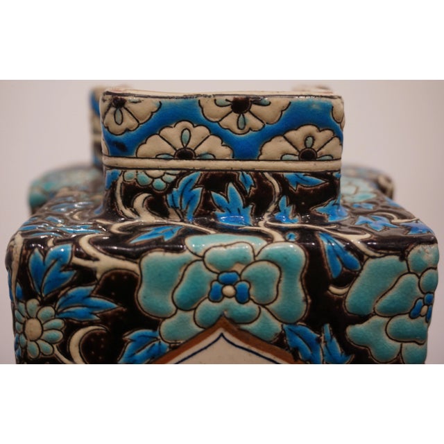 1875 Antique French Longwy Style Centerpiece Flower Vase by Gien For Sale In New York - Image 6 of 13