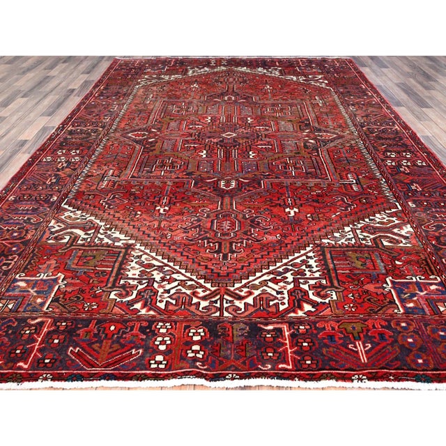 1960 7'10"x11'4" Toreader Red Hand Knotted Cleaned Evenly Worn Vintage Oriental Rug For Sale In New York - Image 6 of 12