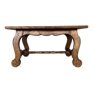 Vintage French Oak Side Coffee Table With Scrolling Feet For Sale