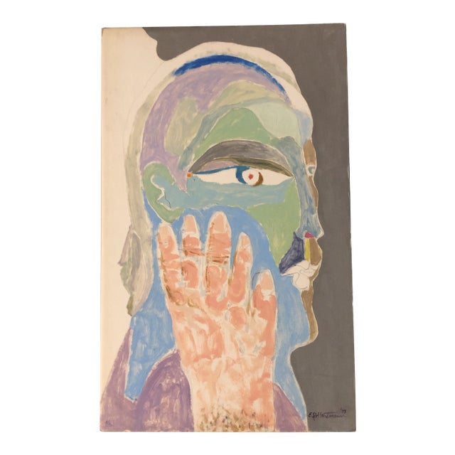Original Vintage E.J.Hartmann Modernist Abstract Portrait Painting 1970’s For Sale