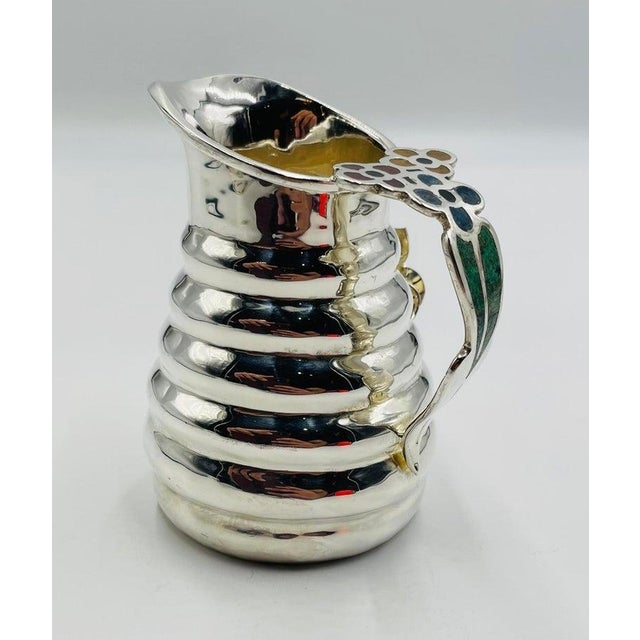 Metal Whimsical 1960s Los Castillo Bee Pitcher With Malachite & Silver Inlay For Sale - Image 7 of 16