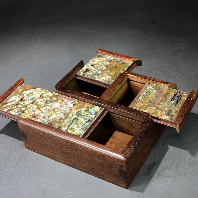 Vintage Chinese Rosewood Box With Abalone Shell Inlay & Hinged Lid For Sale - Image 9 of 9