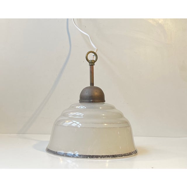 Art Deco Scandinavian Brass & Frosted Glass Pendant Lamp, 1930s For Sale - Image 9 of 10