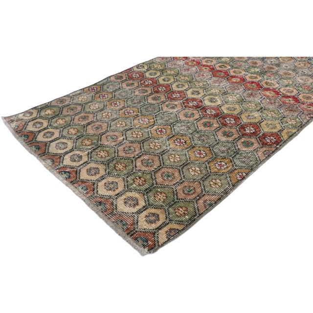 53312 Distressed Vintage Turkish Sivas Rug with Modern Rustic Bungalow Style 02'09 x 04'09. Warm and inviting with rustic...