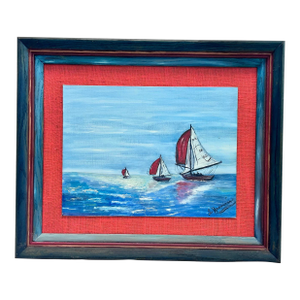 Nautical Folk Art Sailboat Painting – Framed Coastal Wall Art