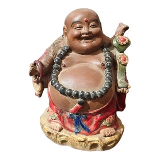 Vintage Shiwan Kiln Glazed Laughing Buddha Statue / Budai Figure For Sale