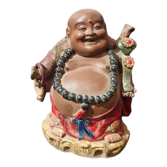 Vintage Shiwan Kiln Glazed Laughing Buddha Statue / Budai Figure For Sale