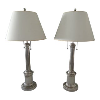 Ralph Lauren Classic Silverplate Column Lamps - a Pair For Sale