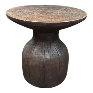 Round Mango Wood Side Table, Modern Organic, Brown Finish