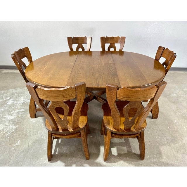 1970s Mid Century Guillerme Et Chambron Style Oak Dining Chairs, Set of 6 For Sale - Image 12 of 12