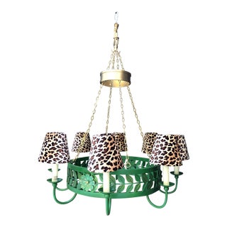 Emerald Green Chandelier With Leopard Shades For Sale