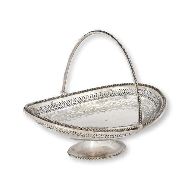 19th Century Antique Silverplate Basket With Heraldic Family Crest For Sale - Image 5 of 9