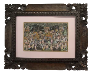 Balinese Ceremony Scenery, 1990s, Ink on Paper, Framed