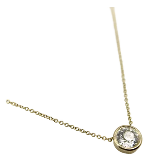 1990s 14k Gold Bezel Set Old European Cut Diamond 18” Necklace