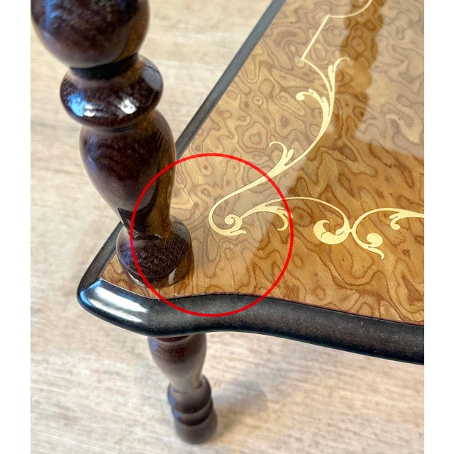 Vintage Italian Rococo Marquetry Fruitwood 3-Tier Corner Shelf For Sale - Image 9 of 13