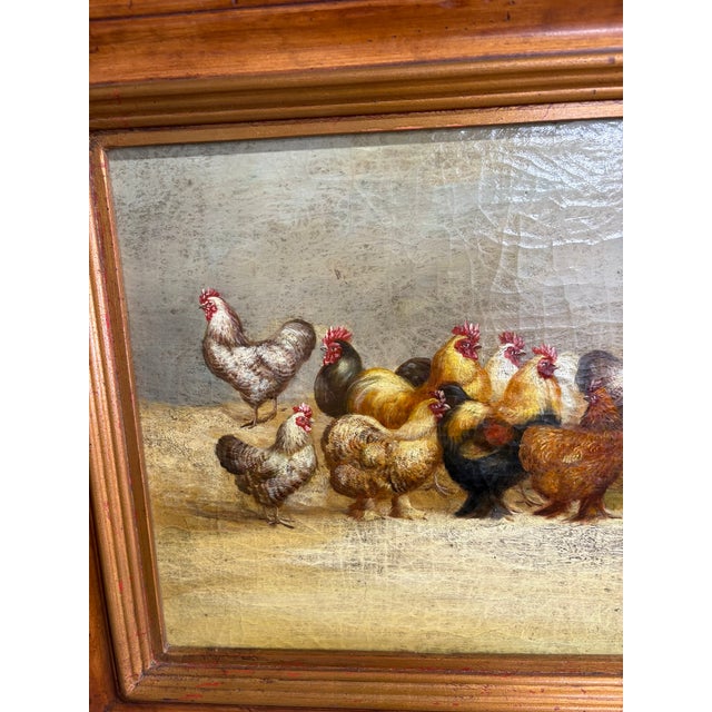 Framed Oil on Canvas of Chickens "Bottom of Hen Party" by Trevor James, 20th Century
