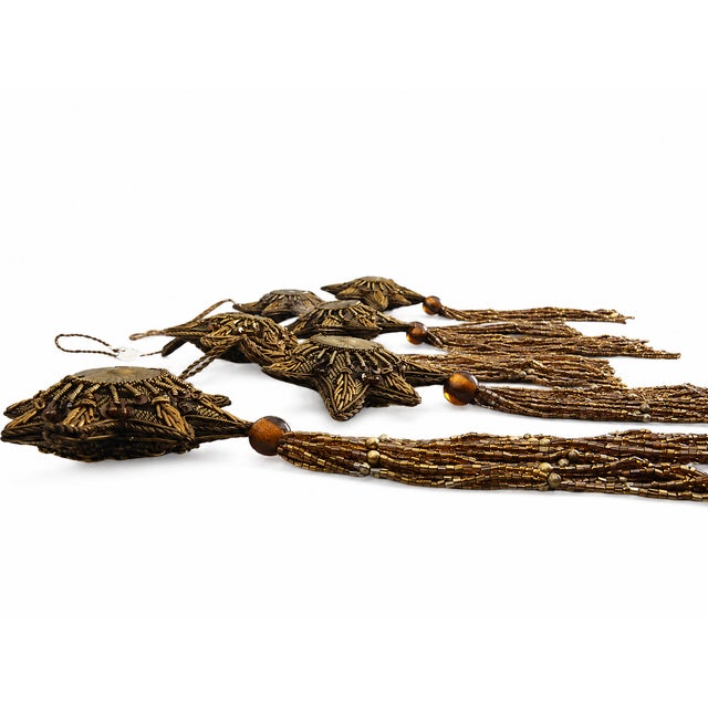 2000 - 2009 Set of 6 Ornate Antique Gold Starburst Tassel Christmas Ornaments For Sale - Image 5 of 5