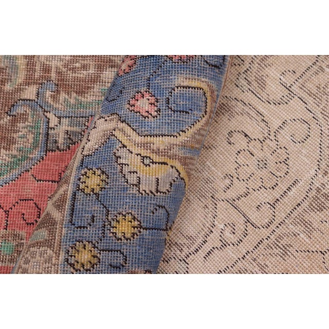 Textile Art Nouveau 1990's Vintage Coral/Blue Wool Rug - 9'5'' X 12'7'' For Sale - Image 7 of 10