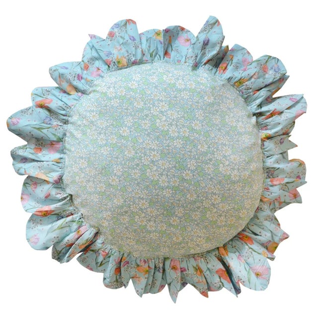 Scallop Ruffle Cushion Made With Liberty Fabric Alice W & Spring Blooms For Sale - Image 4 of 4