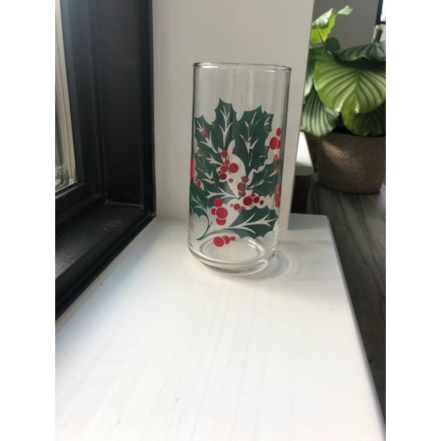 Indiana Glass Company Vintage Indiana Glass Holiday Holly Leaves & Berries Glass Set-4 Glasses For Sale - Image 4 of 6
