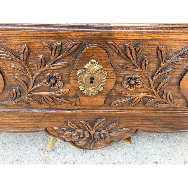 Baker Furniture French Country Provincial Style Carved Oak Wood Bachelor Chest of Drawers For Sale - Image 9 of 11