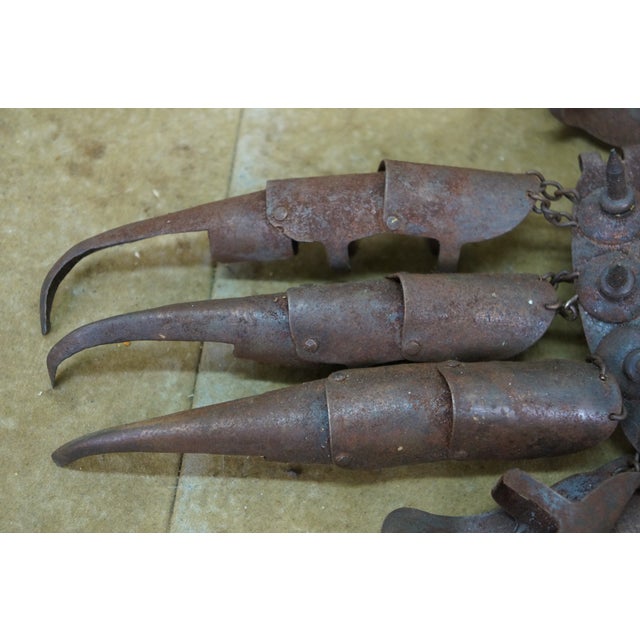 Metal 2 Antique Cantonese Tiger Claw Armored Metal Combat Spiked Gloves Chinoiserie For Sale - Image 7 of 10