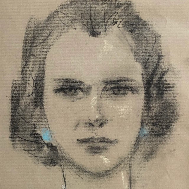Circa 1950 Original Pastel Portrait of a Young Woman, Framed For Sale - Image 9 of 12
