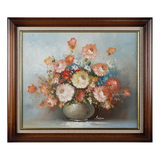 Edmond Sanders, Vase with Flowers, 1950s, Oil on Canvas, Framed For Sale