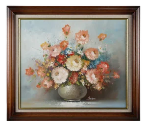 Edmond Sanders, Vase with Flowers, 1950s, Oil on Canvas, Framed