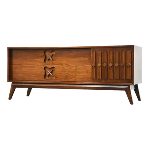 Refinished Walnut Low Tv Console Credenza