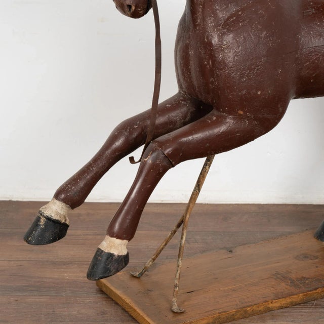 Original Brown Painted and Carved Wooden Horse From Sweden, Circa 1900 For Sale - Image 6 of 9