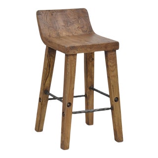 Teak Wood & Iron Counter Stool For Sale