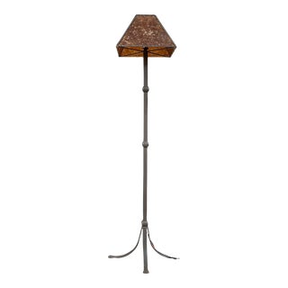 Mid 20th Century Iron Floor Lamp With Onyx Glazed Shade For Sale