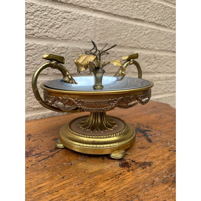 1940s Hollywood Regency Brass and Chrome Floral Ashtray For Sale In South Bend - Image 6 of 12