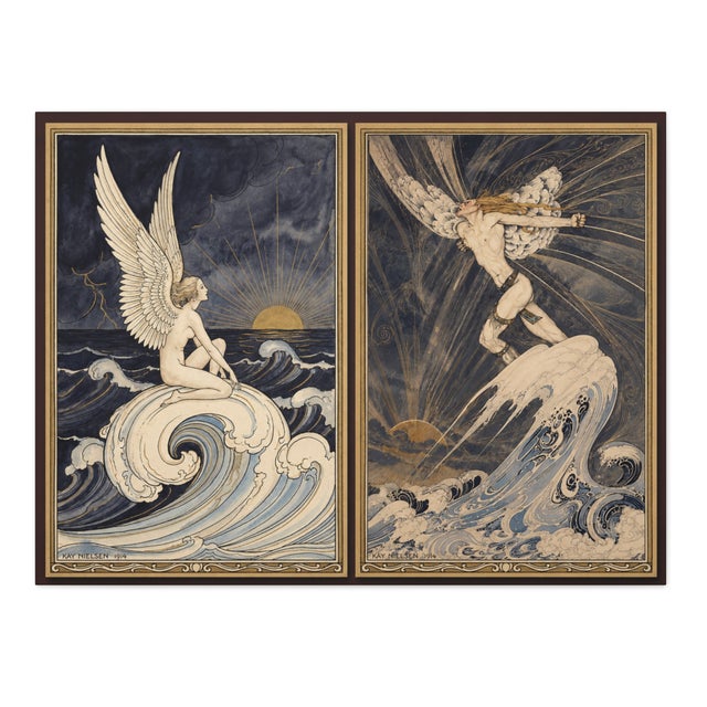 Atelier Aria Lumae Art Nouveau Symbolist Ethereal Figures Original Hybrid Fine Art Gallery Board Diptych Set For Sale - Image 9 of 14