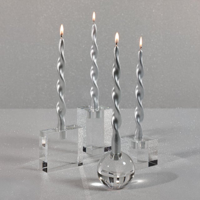 Lumière Twist Taper Candles, Set of 12 in Silver, 10" For Sale - Image 4 of 4