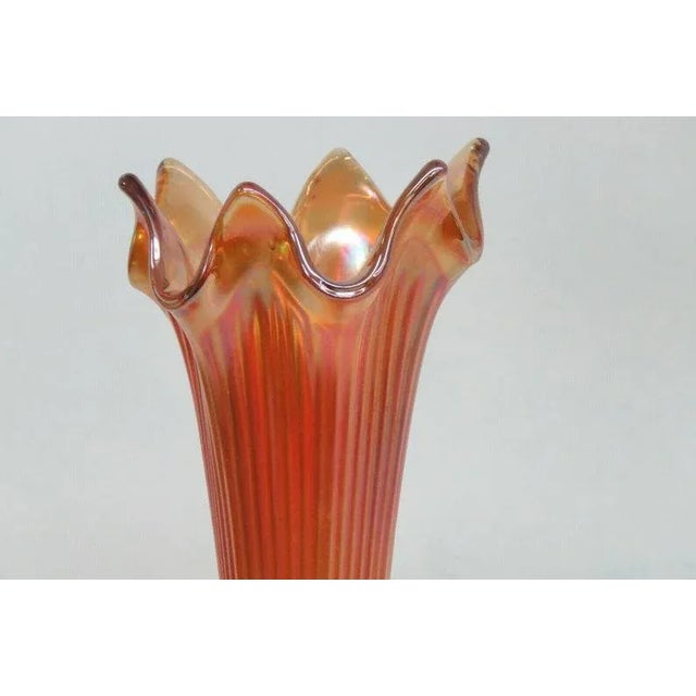 Fenton Fine Rib Style Marigold Carnival Glass Swung Vase For Sale In Miami - Image 6 of 7