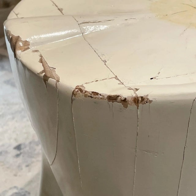 White 1970s Patinated Pine Wood Stool in the Style of Charlotte Perriand For Sale - Image 8 of 9